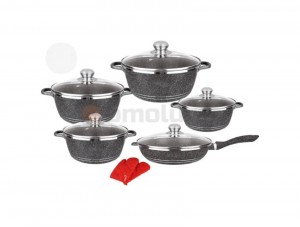 Hot Selling Kitchen 12PCS Non-stick Cookware Cooking Pot With Glass Lid Soup Stock Pot