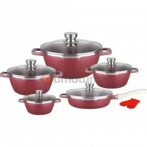 Non Stick Dessini 12PCS Die Cast Marble Granite Coating Cookware Sets Aluminum Cooking Pot and Pan Set in Stock